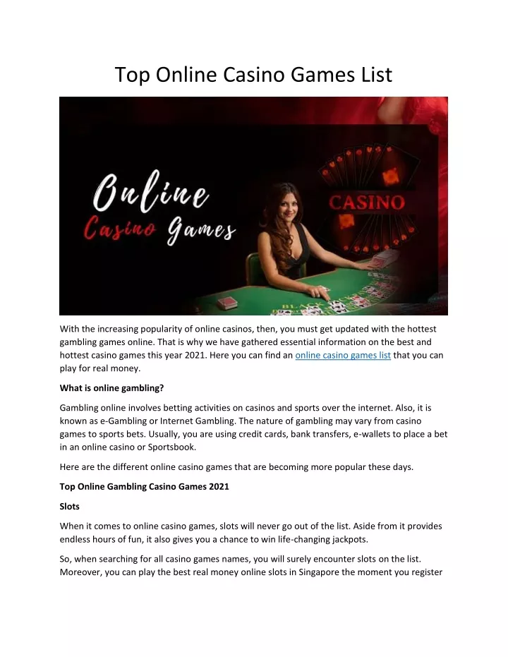 top online casino games list