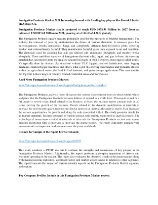 fumigation products market 2021 increasing demand
