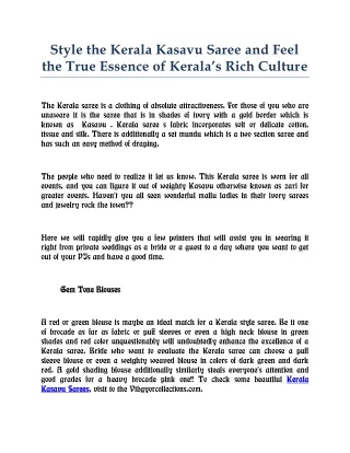 Style the Kerala Kasavu Saree and Feel the True Essence of Kerala