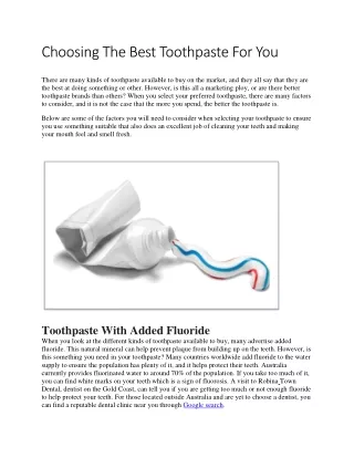 Choosing The Best Toothpaste For You