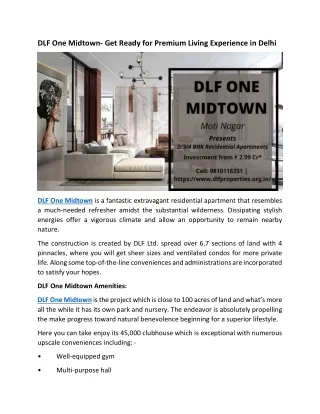 DLF One Midtown- Get Ready for Premium Living Experience in Delhi