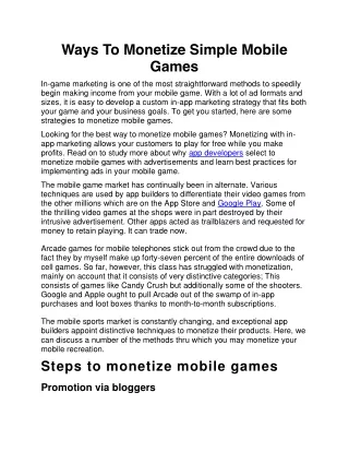 ways to monetize simple mobile games in game