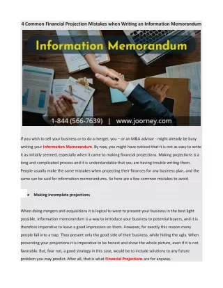 4 Common Financial Projection Mistakes when Writing an Information Memorandum