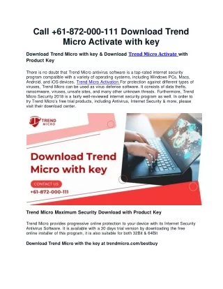 Call  61-872-000-111 Download Trend Micro Activate with key