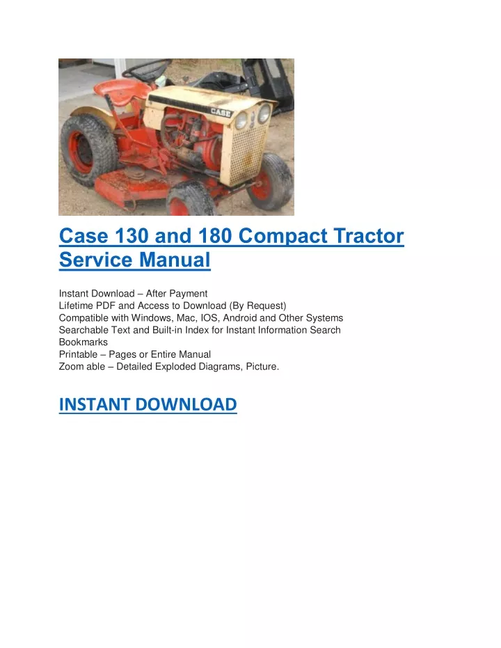 case 130 and 180 compact tractor service manual