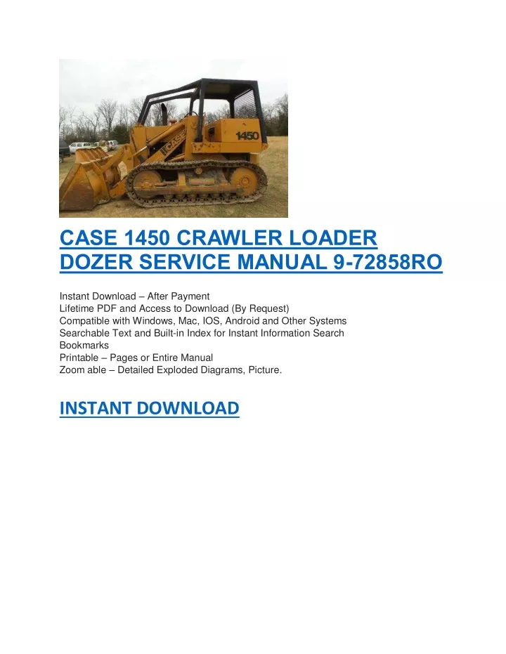 case 1450 crawler loader dozer service manual