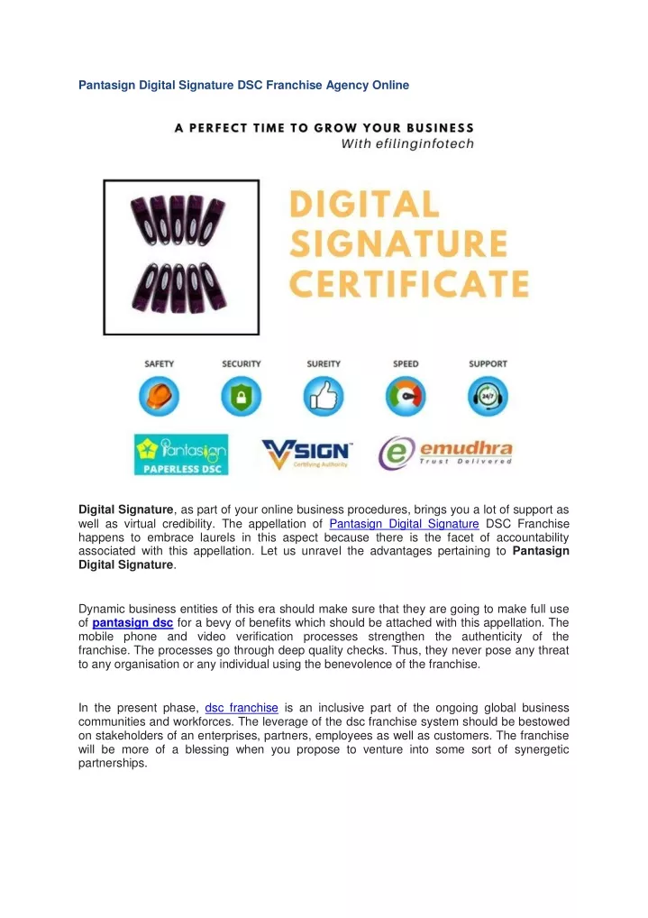 pantasign digital signature dsc franchise agency