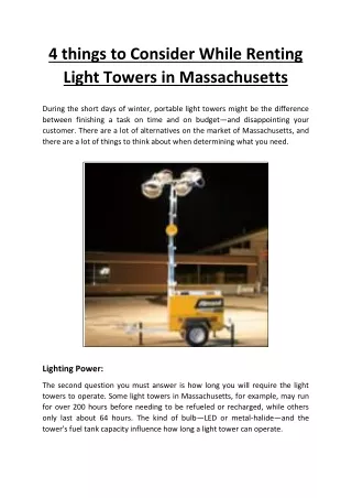 4 things to consider while renting light towers