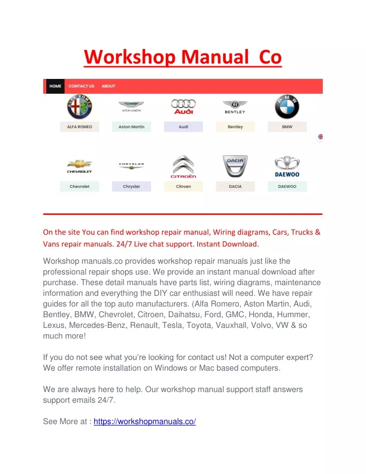 workshop manual co