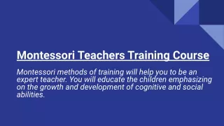 Montessori Teacher Training Course