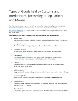 Types of Goods held by Customs and Border Patrol (Top Packers and Movers)