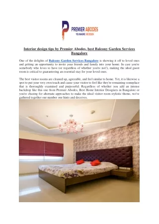 Interior design tips by Premier Abodes, best Balcony Garden Services Bangalore