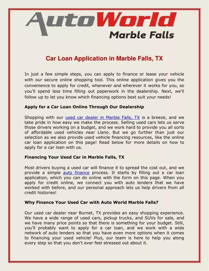 car loan application in marble falls tx