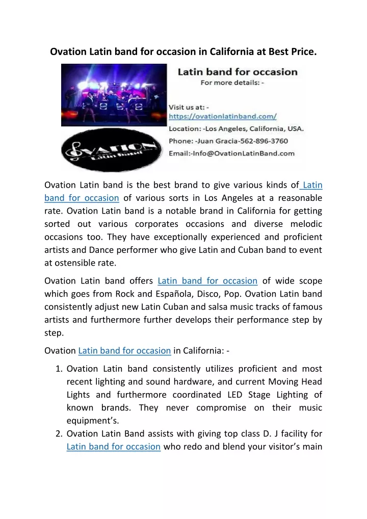 ovation latin band for occasion in california