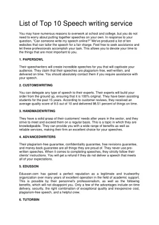 List of Top 10 Speech writing service