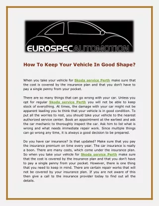 how to keep your vehicle in good shape when