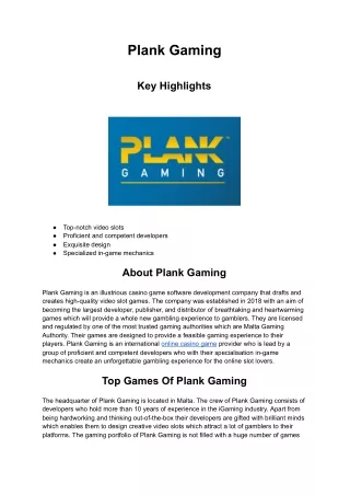 plank gaming key highlights