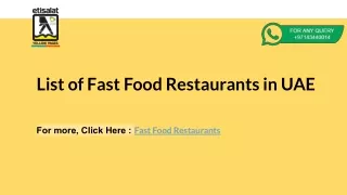 List of Fast Food Restaurants in UAE