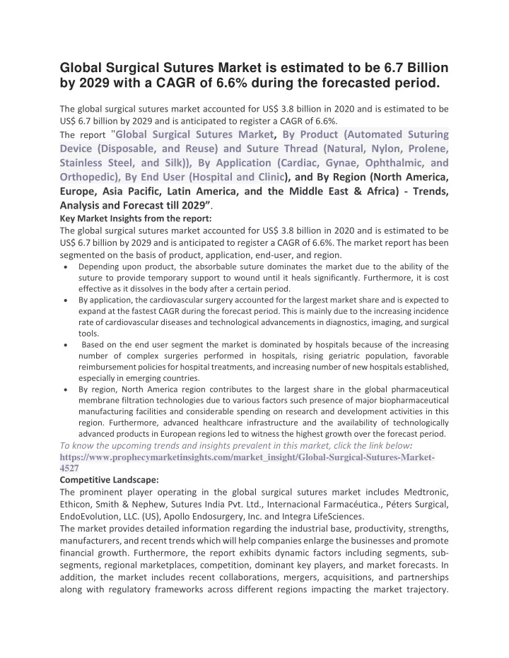 global surgical sutures market is estimated