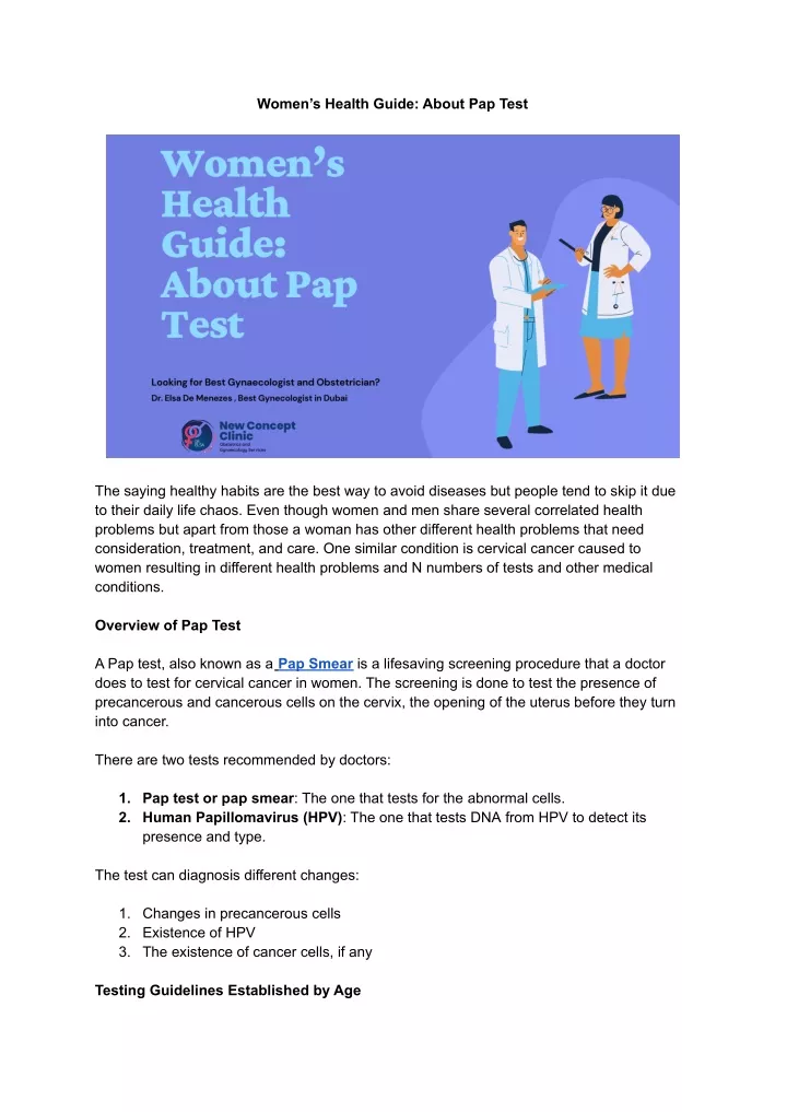 women s health guide about pap test