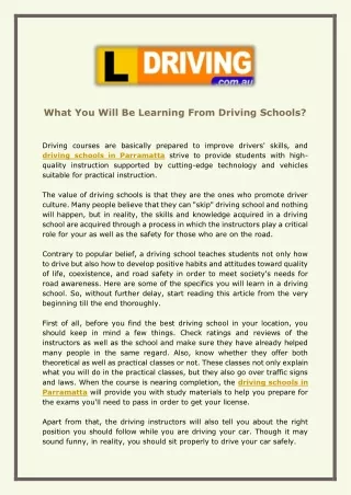 what you will be learning from driving schools