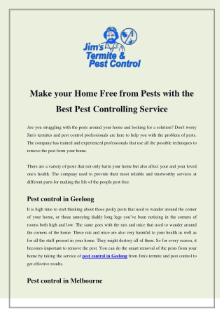 Make your Home Free from Pests with the Best Pest Controlling Service