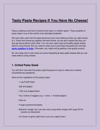 Tasty Pasta Recipes If You Have No Cheese!