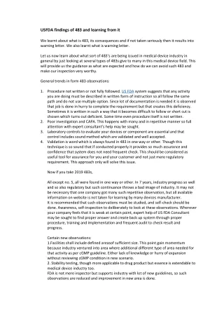 usfda findings of 483 and learning from