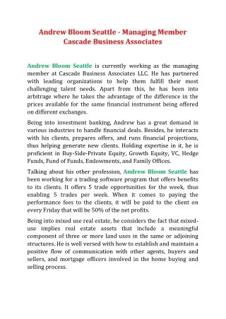 Andrew Bloom Seattle - Managing Member Cascade Business Associates