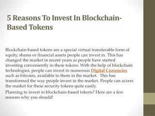 5 Reasons To Invest In Blockchain-Based Tokens