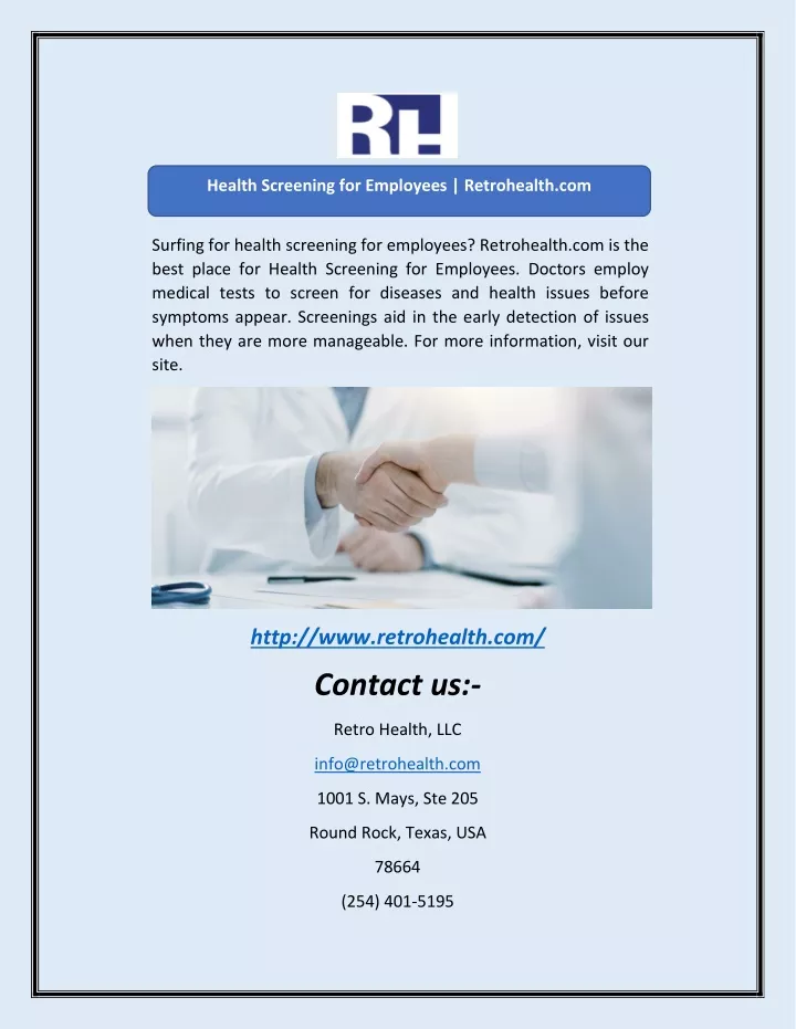health screening for employees retrohealth com