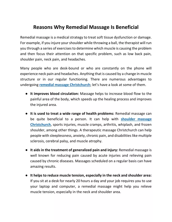 reasons why remedial massage is beneficial