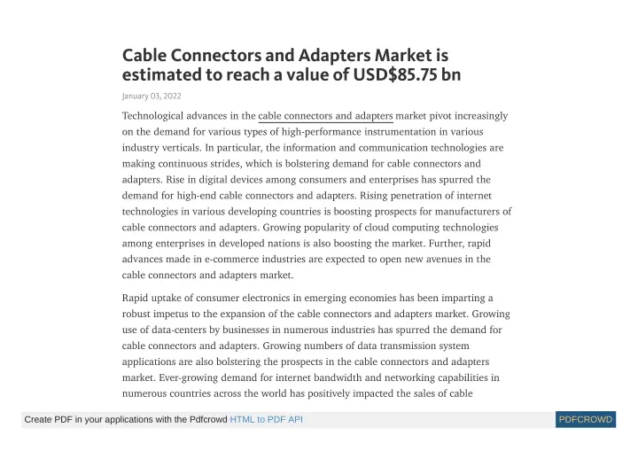 cable connectors and adapters market is estimated