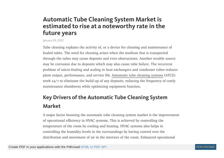 automatic tube cleaning system market