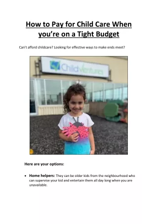 how to pay for child care when you re on a tight