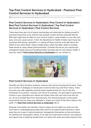 Top Pest Control Services In Hyderabad - Pestosol Pest Control Services In Hyderabad