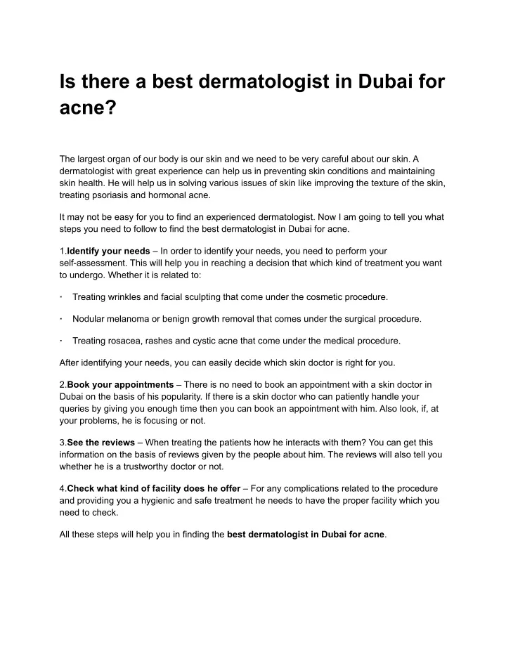 is there a best dermatologist in dubai for acne