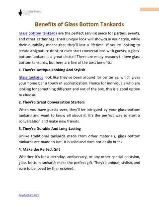 Benefits of Glass Bottom Tankards