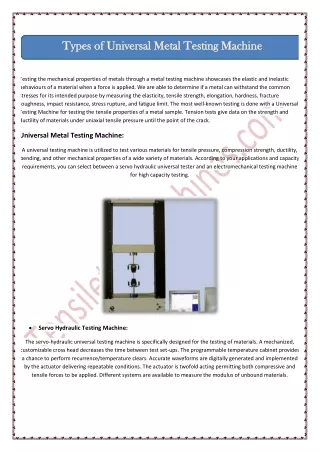 types of universal metal testing machine types
