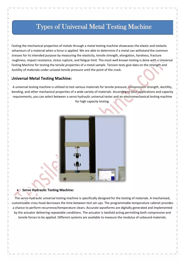 types of universal metal testing machine types