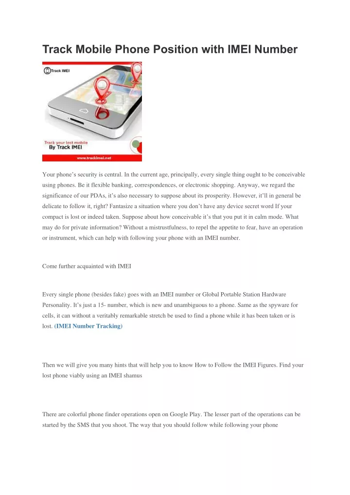 track mobile phone position with imei number