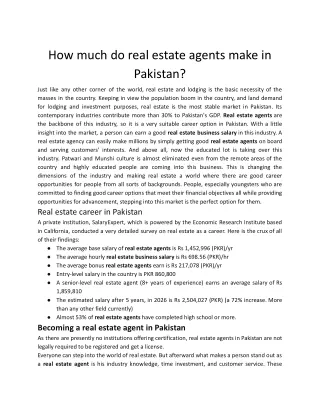 How much do real estate agents make in Pakistan