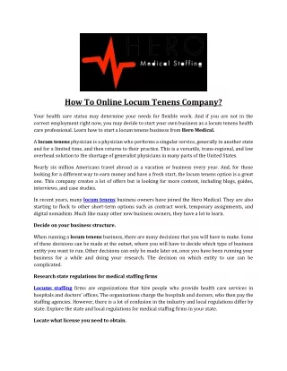 How To online Locum Tenens Company