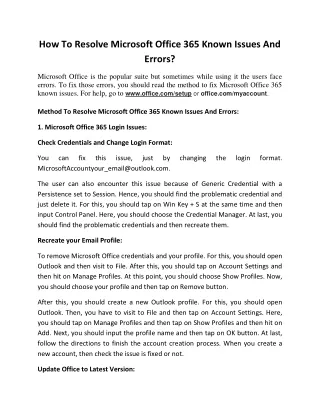how to resolve microsoft office 365 known issues