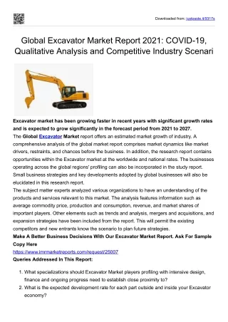 Global Excavator Market Report 2021: COVID-19, Qualitative Analysis and Competit