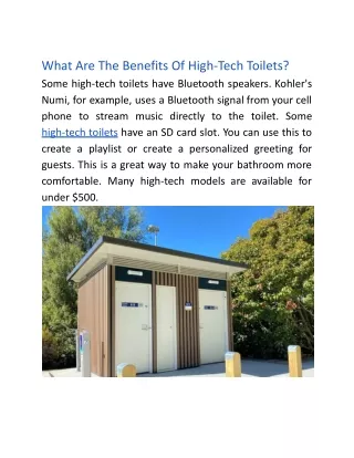 What are the Benefits of High Tech Toilets?