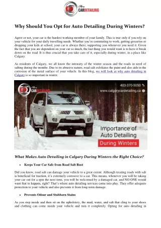 why should you opt for auto detailing during