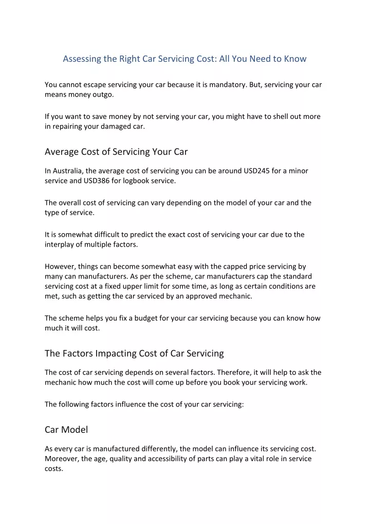 assessing the right car servicing cost