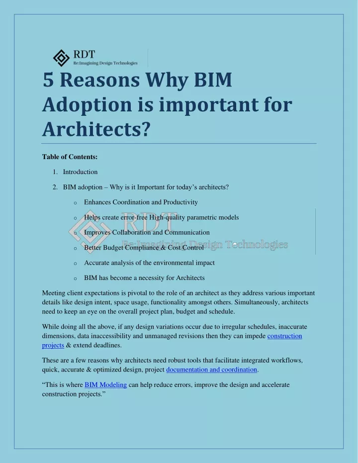 5 reasons why bim adoption is important