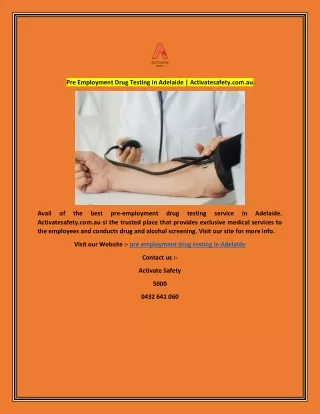 Pre Employment Drug Testing in Adelaide